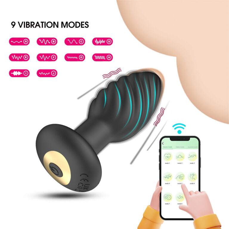 Remote-Controlled APP Wireless Vibrating Silicone Butt Plug with Textured Spiral Design - Adjustable Frequency for Anal Play