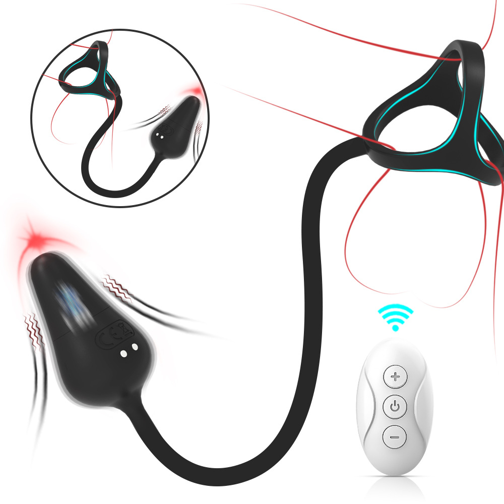 Triple Ring C-Ring with Wireless Remote-Controlled Anal Plug Adult Toy for Couples