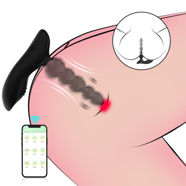 Remote-Controlled 5-Bead Silicone Anal Plug with Dual Vibration, Waterproof Silicone Prostate Massager for Men and Women