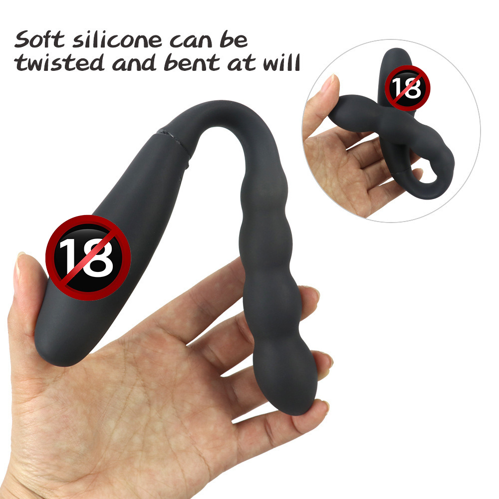 Rechargeable U-Shaped Dual-Head Vibrating Silicone Anal Beads Remote-Controlled Dildo Massager