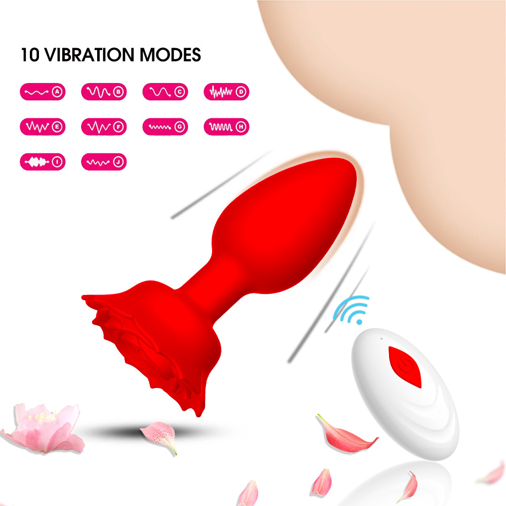 Rechargeable Rose-Shaped Silicone Anal Plug for Women – APP and Remote-Controlled Options for Solo Play