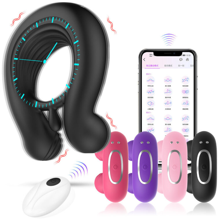 APP-Controlled Wireless Dual Vibrating Silicone Cock Ring, Remote-Control Delay Ring for Couples