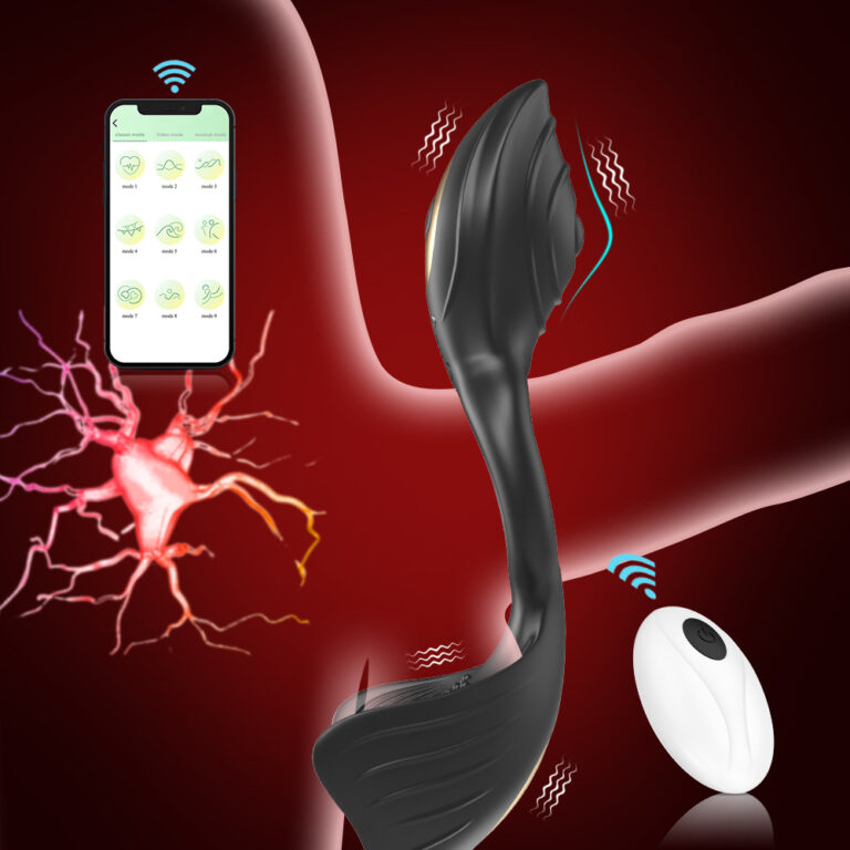 Rechargeable Silicone Vibrating Cock Ring with APP & Remote Control for Testicle Stimulation