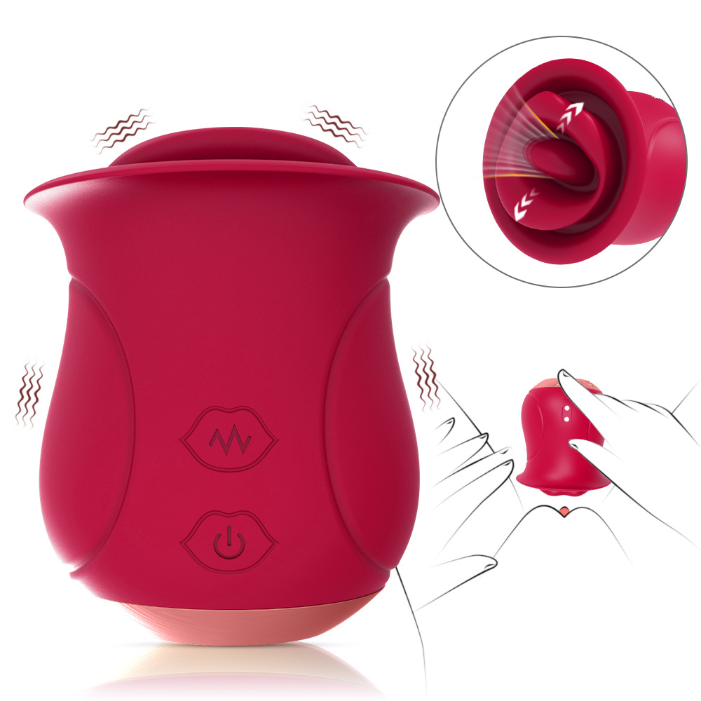Rose-Shaped Vibrating Egg with Tongue and Mouth Simulation, Suction, and Vibration for Clitoral and Nipple Stimulation