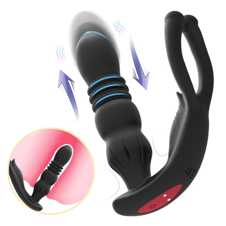 Rechargeable Retractable Silicone Anal Plug with Testicle Clamp – Prostate Massager for Men