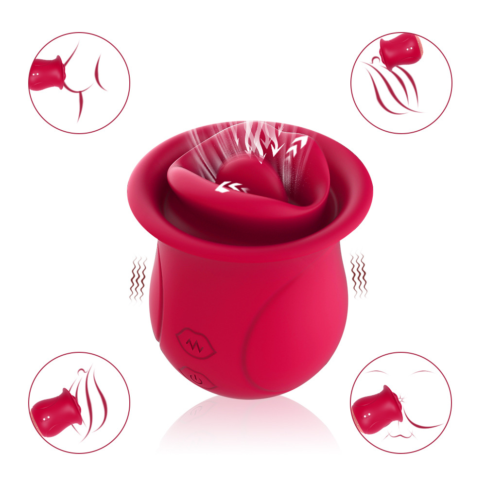 Rose-Shaped Vibrating Egg with Tongue and Mouth Simulation, Suction, and Vibration for Clitoral and Nipple Stimulation