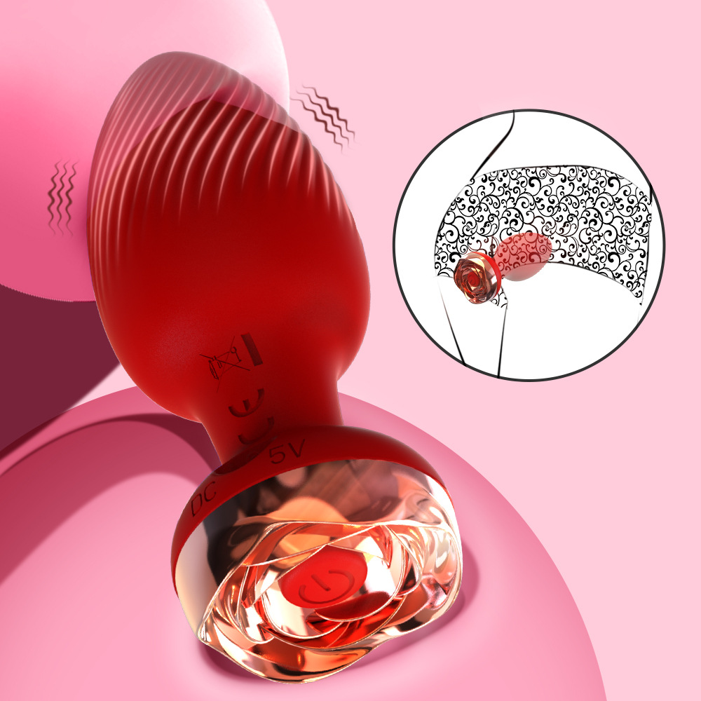Wireless Remote-Controlled Silicone Butt Plug with Rose Gold Base, Spiral Texture, Vibrating Anal Plug for Adults