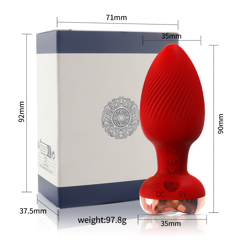 Wireless Remote-Controlled Silicone Butt Plug with Rose Gold Base, Spiral Texture, Vibrating Anal Plug for Adults