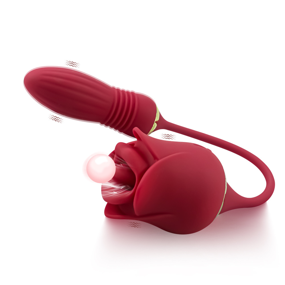 Red Rose Vibrating Tongue Licking Stimulator - Dual Stimulation for C-spot, G-spot & Anus | Vibrating Egg Massager for Self-Pleasure