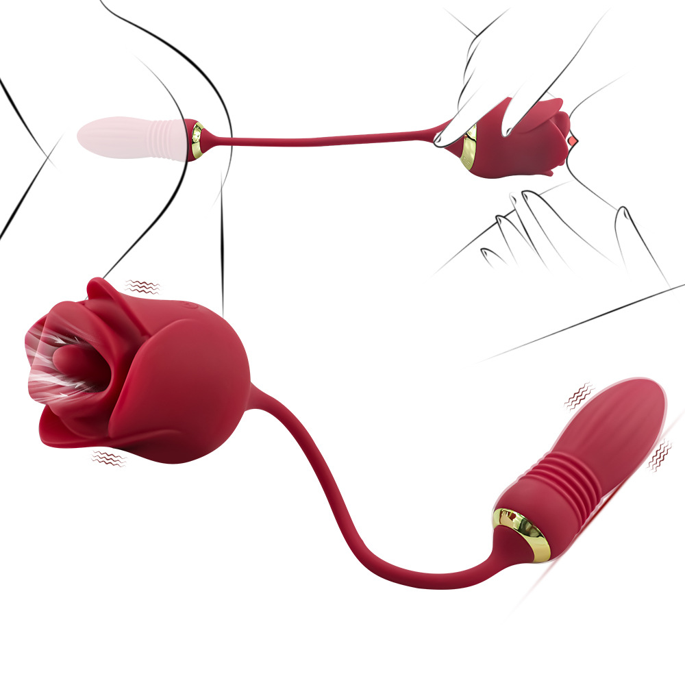 Red Rose Vibrating Tongue Licking Stimulator - Dual Stimulation for C-spot, G-spot & Anus | Vibrating Egg Massager for Self-Pleasure